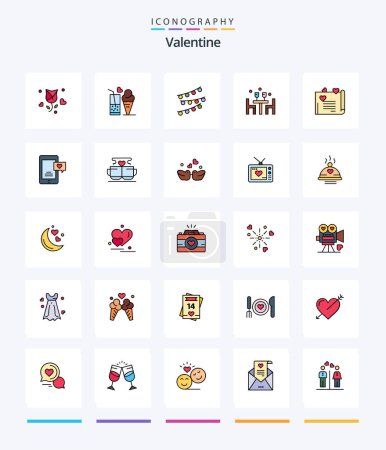 Téléchargez les illustrations : Pack d'icônes créatif Valentine 25 Line tel que romantique. le dîner. crème glacée. anniversaire. célébrations - en licence libre de droit