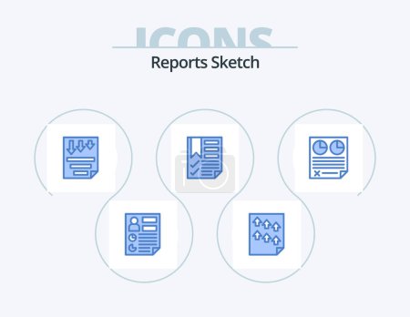 Ilustración de Informes Sketch Blue Icon Pack 5 Icon Design. documento. marcador. papel. informe. página - Imagen libre de derechos