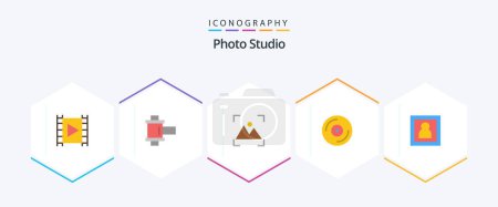 Illustration for Photo Studio 25 Flat icon pack including photography. photo. crop. studio. cd - Royalty Free Image