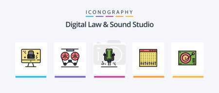 Ilustración de Línea de estudio de ley digital y sonido llenó el paquete de 5 iconos incluyendo el mezclador. dj. Sonido. controlador. Libre. Diseño de iconos creativos - Imagen libre de derechos