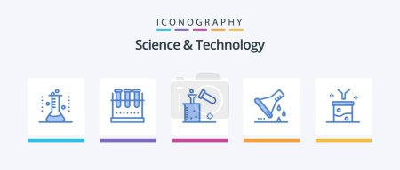 Illustration for Science And Technology Blue 5 Icon Pack Including data filtering. big data and science concept. test tube. test tube. lab glassware. Creative Icons Design - Royalty Free Image