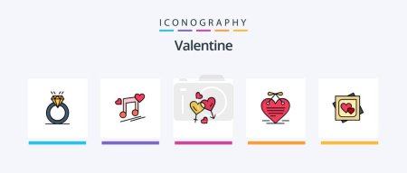 Téléchargez les illustrations : Valentine Line Rempli Pack de 5 icônes incluant valentine. amour. boîte cadeau. jour. valentine. Icônes créatives Design - en licence libre de droit