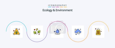 Téléchargez les illustrations : Ecology And Environment Line Filled Flat 5 Icon Pack Including radioactive. nuclear. drop. green. co ecology - en licence libre de droit
