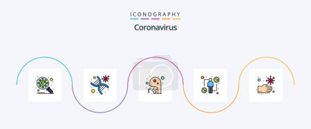 Téléchargez les illustrations : Coronavirus Line Filled Flat Pack de 5 icônes incluant viral. humain. brin. hôte. personnes - en licence libre de droit