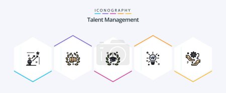 Illustration for Talent Management 25 FilledLine icon pack including idea. bulb. hand. university. hat - Royalty Free Image