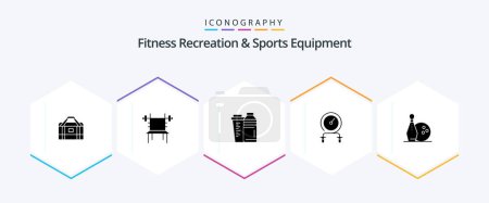 Illustration for Fitness Recreation And Sports Equipment 25 Glyph icon pack including intensity. fitness. machine. fast. shaker - Royalty Free Image