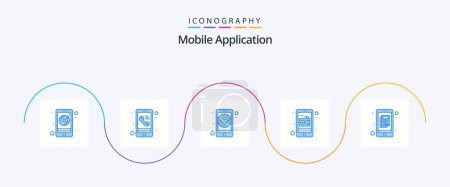 Illustration for Mobile Application Blue 5 Icon Pack Including infomation. app. radio. communication - Royalty Free Image