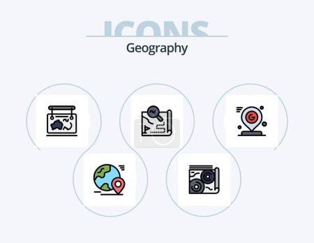 Téléchargez les illustrations : Geo Graphy Line Filled Icon Pack 5 Icon Design. carte. mobile. google. guide. article - en licence libre de droit