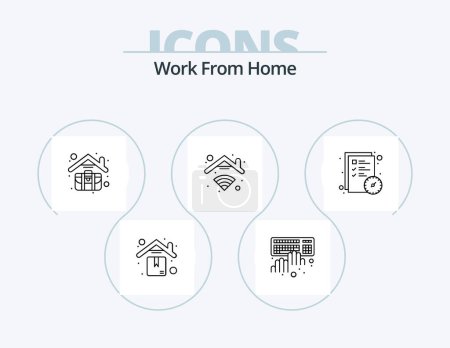 Téléchargez les illustrations : Work From Home Line Icon Pack 5 Icon Design. internet. web. zone. en ligne. communication - en licence libre de droit