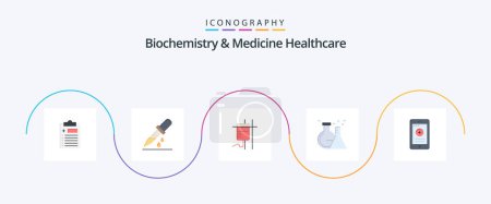 Téléchargez les illustrations : Biochimie et médecine Soins de santé Flat 5 Icon Pack Incluant cellule. test. soins de santé. tube. fiole - en licence libre de droit