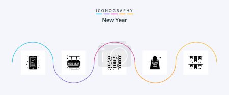 Téléchargez les illustrations : New Year Glyph 5 Icon Pack Including celebrate. souvenir. celebration. new. bag - en licence libre de droit