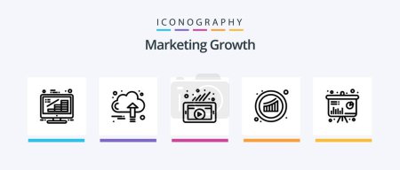 Ilustración de Marketing Growth Line 5 Icon Pack Incluyendo marketing. crecimiento. Dinero. un gráfico. Bolsa. Diseño de iconos creativos - Imagen libre de derechos