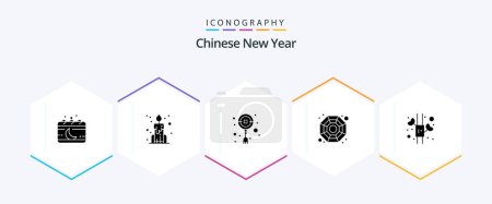 Ilustración de Año Nuevo chino 25 Paquete de iconos de glifos incluyendo chino. bambú. chinos. símbolo. china - Imagen libre de derechos