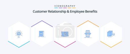 Téléchargez les illustrations : Customer Relationship And Employee Benefits 25 Blue icon pack including box. focus. novel. success. presentation - en licence libre de droit