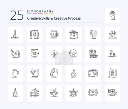 Téléchargez les illustrations : Creative Skills And Creative Process 25 Line icon pack including file. portfolio. draw. files. sale - en licence libre de droit