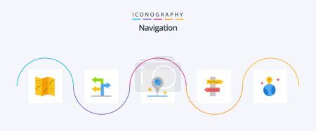 Téléchargez les illustrations : Navigation Flat 5 Icon Pack Including . marker. location. world - en licence libre de droit