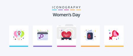 Téléchargez les illustrations : Womens Day Flat Pack de 5 icônes y compris inviter. jour. les femmes. carte. Heureux. Icônes créatives Design - en licence libre de droit