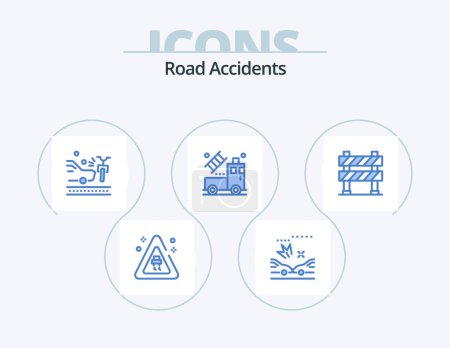 Ilustración de Road Accidents Blue Icon Pack 5 Icon Design. road sign. boundary. car. barrier. drawing - Imagen libre de derechos