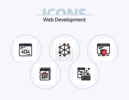Ilustración de Línea de Desarrollo Web Llenado Icon Pack 5 Icon Design. diseñando. desarrollo. desarrollo. com. navegador - Imagen libre de derechos