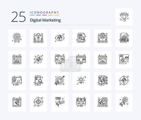 Illustration for Digital Marketing 25 Line icon pack including world. net. eye. globe. chart - Royalty Free Image