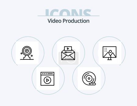 Téléchargez les illustrations : Video Production Line Icon Pack 5 Icon Design. multimedia. international news. altering image. global news. photo retouching - en licence libre de droit