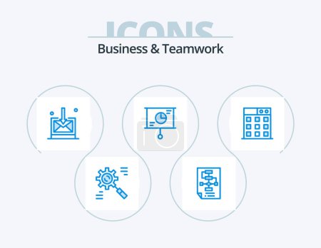Téléchargez les illustrations : Business And Teamwork Blue Icon Pack 5 Icon Design. teamwork. presentation. process. business. technology - en licence libre de droit