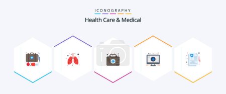 Illustration for Health Care And Medical 25 Flat icon pack including insurance. care. first aid kit. sign. medical - Royalty Free Image