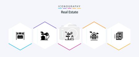 Illustration for Real Estate 25 Glyph icon pack including building . home. real estate . real estate . sign - Royalty Free Image