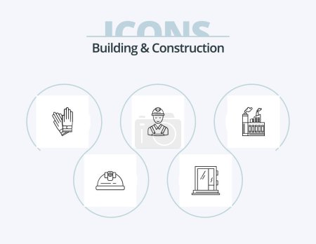 Téléchargez les illustrations : Building And Construction Line Icon Pack 5 Icon Design. carpenter. worker. tool. wrench. repair - en licence libre de droit
