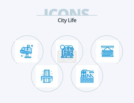 Illustration for City Life Blue Icon Pack 5 Icon Design. city life. cargo. environment. box. life - Royalty Free Image