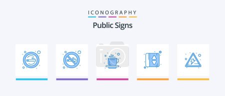 Illustration for Public Signs Blue 5 Icon Pack Including danger. cup. elevator indication. elevator. Creative Icons Design - Royalty Free Image
