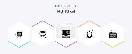 Illustration for High School 25 Glyph icon pack including time. calendar. system. study. magnet - Royalty Free Image