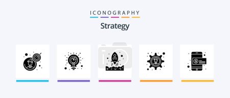 Téléchargez les illustrations : Strategy Glyph 5 Icon Pack Including mobile payment. coin. launching. business solution. brainstorming. Creative Icons Design - en licence libre de droit