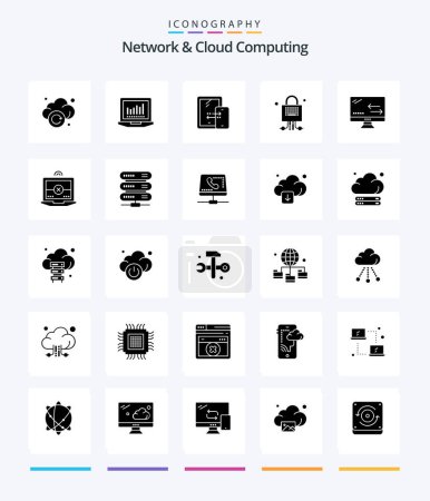 Illustration for Creative Network And Cloud Computing 25 Glyph Solid Black icon pack  Such As arrows. cloud. connection. technology. locked - Royalty Free Image