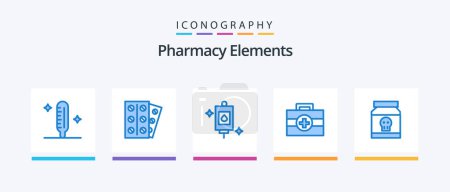 Illustration for Pharmacy Elements Blue 5 Icon Pack Including poison. danger. bag. medical. hospital. Creative Icons Design - Royalty Free Image