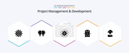 Téléchargez les illustrations : Project Management And Development 25 Glyph icon pack including profit. making. innovation. make. capital - en licence libre de droit