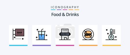 Téléchargez les illustrations : Aliments et boissons ligne rempli pack de 5 icônes inclus et. étiquette. faire du shopping. la nourriture. nourriture japonaise. Icônes créatives Design - en licence libre de droit