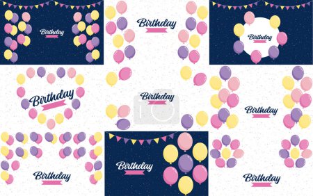 Illustration for Happy Birthday in a playful. hand-drawn font with a background of balloons and confetti. - Royalty Free Image