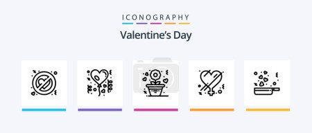 Téléchargez les illustrations : Valentines Day Line 5 Icon Pack Y compris l'emplacement du cœur. amour. amour. coeur. rose. Icônes créatives Design - en licence libre de droit