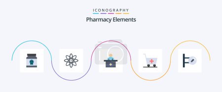 Téléchargez les illustrations : Pharmacy Elements Flat 5 Icon Pack Including board. hospital. medicine. trolley - en licence libre de droit