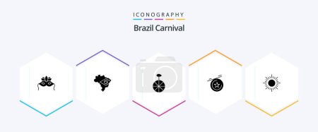 Ilustración de Brasil Carnaval 25 Paquete icono de glifos incluyendo circo. Rueda. mapa. celebración. brasileñas - Imagen libre de derechos
