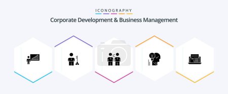 Illustration for Corporate Development And Business Management 25 Glyph icon pack including handshake. cooperation. man. business. partnership - Royalty Free Image