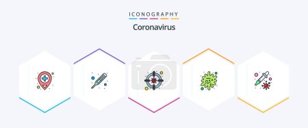 Téléchargez les illustrations : Pack icône Coronavirus 25 FilledLine incluant Pétri. infection. Cible. épidémie. antigène - en licence libre de droit