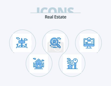Illustration for Real Estate Blue Icon Pack 5 Icon Design. home. real. sign. computer. search - Royalty Free Image