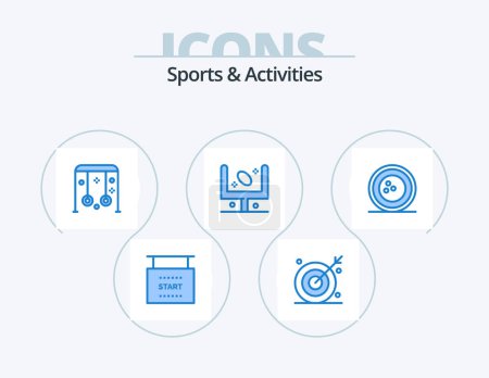 Ilustración de Deportes y Actividades Blue Icon Pack 5 Icon Design. Objetivo. Campo. Disparando objetivo. Americano. deportes - Imagen libre de derechos