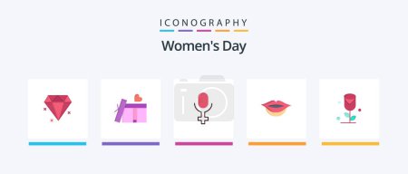 Illustration for Womens Day Flat 5 Icon Pack Including girl. day. women. womens. record. Creative Icons Design - Royalty Free Image