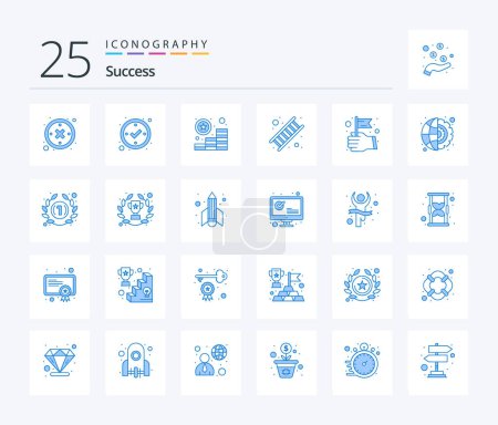 Illustration for Sucess 25 Blue Color icon pack including winner. hand. success. flag. success - Royalty Free Image