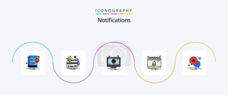 Illustration for Notifications Line Filled Flat 5 Icon Pack Including star. notification. alert. date. bell - Royalty Free Image