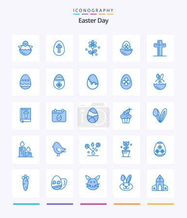 Téléchargez les illustrations : Pack d'icônes créatives Pâques 25 Bleu tel que la célébration. oeuf. signe. Pâques. bouillie - en licence libre de droit