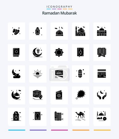 Téléchargez les illustrations : Pack d'icônes Creative Ramadan 25 Glyphe Noir Solide Tels que la lampe. lanterne. lune. star. islam - en licence libre de droit